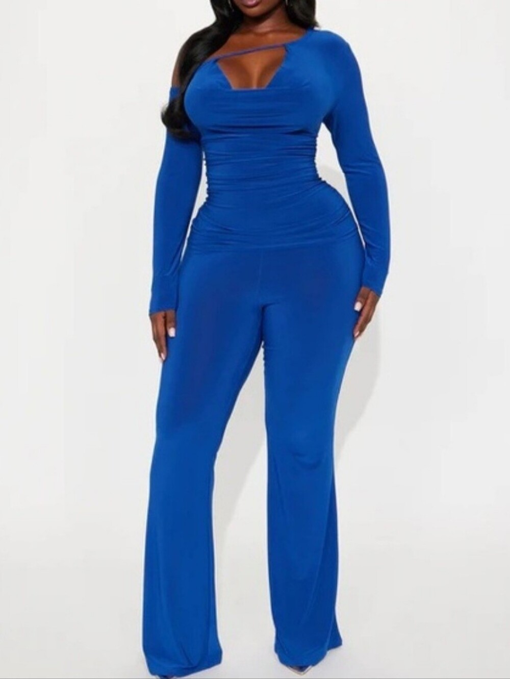 Fashion Nova Royal Blue One-Shoulder Cutout Jumpsuit